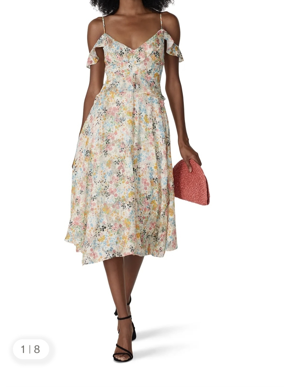 RACHEL Rachel Roy Floral Cold-Shoulder Midi Dress in Multi-Color Pastels